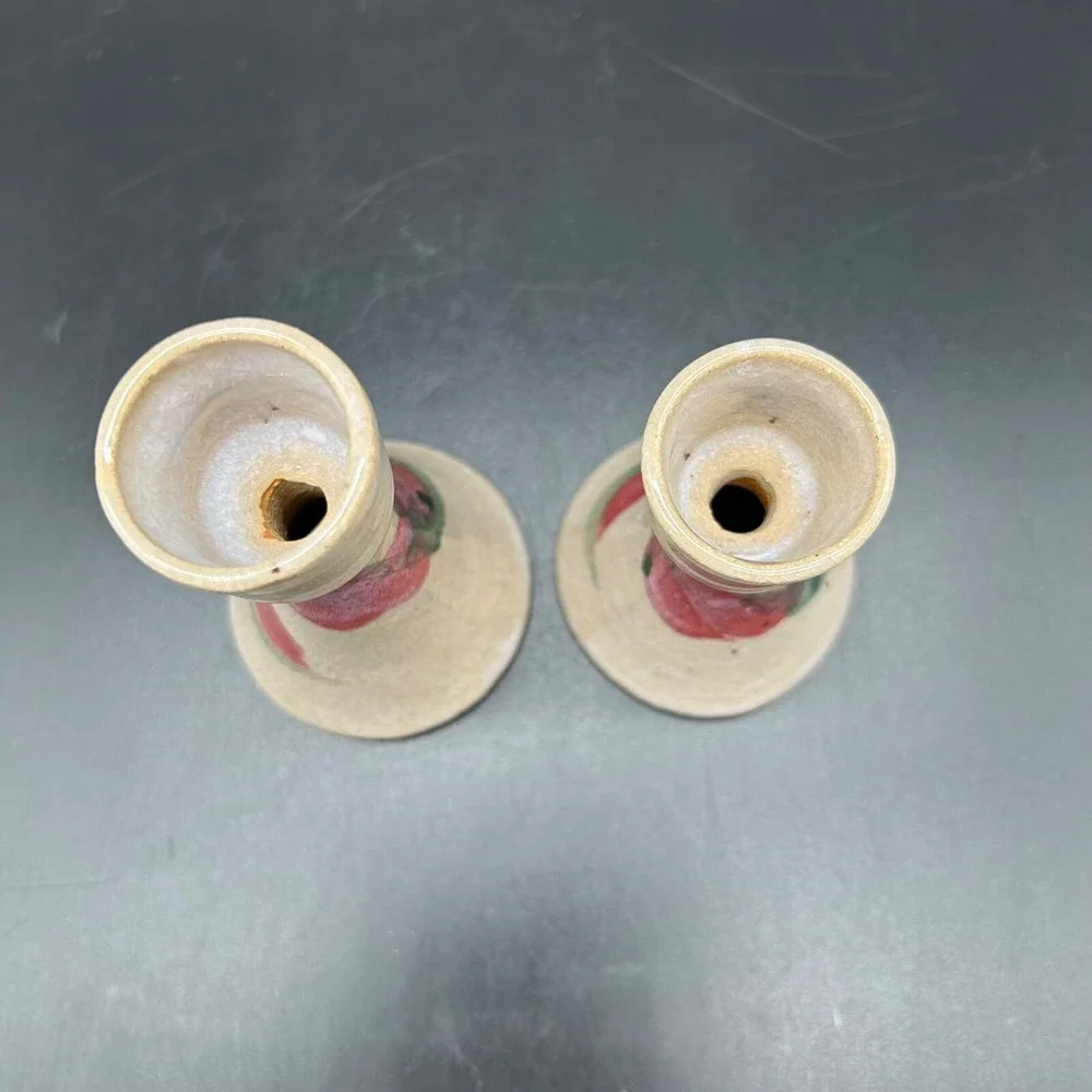 Vtg Art Pottery Stoneware Set Of 2‎ Candlestick Holders Janet Pashin